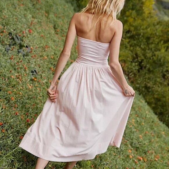 Free People Onda Drop-Waist Tube Midi Dress Slim Pull On Free-Est M - Picture 2 of 3